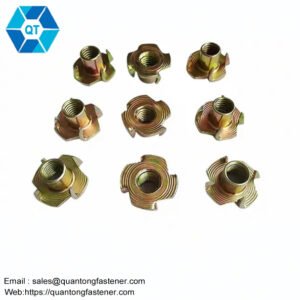 Yellow Zinc Plated Female Wood T Tee Four Claw Nut 4 Prong Tee Nuts